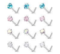 ZS 9-12PCS 20g Surgical Stainless Steel Nose Stud Ring Piercing Jewelry Nose Bone/L Shaped/Nose Screws Rings Set (L-Shaped Style)