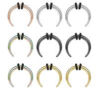 ZS 9Pcs 14G 16G Pincher Tapers Septum Rings, Stainless Steel Buffalo Horseshoe Stretcher Expander Piercing for Stretching Pierced Nose Ear Gauge (16G,10mm)
