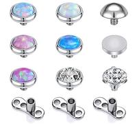 ZS 9PCS Opal 16G Dermal Anchor Tops 3mm 4mm, 14G Surgical Steel Internally Threaded Base Microdermal Piercing Jewelry for Women Men (A:3mm)