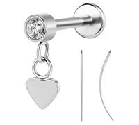 ZS ASTM F136 Titanium 16G 8mm Medusa Piercing Jewelry for Conch, Tragus, Helix, Labret - Flat Back Earrings Hypoallergenic Internally Threaded Pendant Ashley Piercing Lip Jewelry, Titanium, No