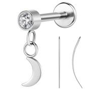 ZS ASTM F136 Titanium 16G 8mm Medusa Piercing Jewelry for Conch, Tragus, Helix, Labret - Flat Back Earrings Hypoallergenic Internally Threaded Pendant Ashley Piercing Lip Jewelry, Titanium, No
