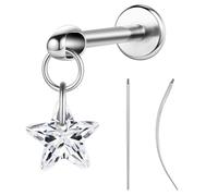 ZS ASTM F136 Titanium 16G 8mm Medusa Piercing Jewelry for Conch, Tragus, Helix, Labret - Flat Back Earrings Hypoallergenic Internally Threaded Pendant Ashley Piercing Lip Jewelry, Titanium, Cubic