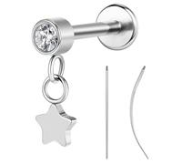 ZS ASTM F136 Titanium 16G 8mm Medusa Piercing Jewelry for Conch, Tragus, Helix, Labret - Flat Back Earrings Hypoallergenic Internally Threaded Pendant Ashley Piercing Lip Jewelry, Titanium, No