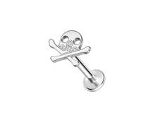 ZS ASTM F136 Titanium 16G 8mm Piercing Jewelry for Conch, Tragus, Helix, Lip, Labret, Earlobe - Hypoallergenic Internally Threaded Flat Back Cartilage Stud Earring (#11 Skull Bones)