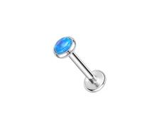 ZS ASTM F136 Titanium 16G 8mm Piercing Jewelry for Conch, Tragus, Helix, Lip, Labret, Earlobe - Hypoallergenic Internally Threaded Flat Back Cartilage Stud Earring (#15 Round Opal - Blue)