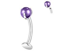 ZS ASTM F136 Titanium Belly Button Ring, 14G Colourful Stones Navel Jewelry, 6/8/10/12/14MM Internally Threaded Long Bar Navel Barbell Stud Flat Back Belly Piercing (Violet Stone,L:14mm)