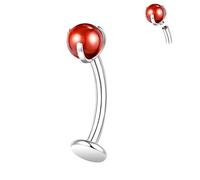 ZS ASTM F136 Titanium Belly Button Ring, 14G Colourful Stones Navel Jewelry, 6/8/10/12/14MM Internally Threaded Long Bar Navel Barbell Stud Flat Back Belly Piercing (Red Stone,L:8mm)