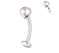 ZS ASTM F136 Titanium Belly Button Ring, 14G Colourful Stones Navel Jewelry, 6/8/10/12/14MM Internally Threaded Long Bar Navel Barbell Stud Flat Back Belly Piercing (AB White,L:14mm)