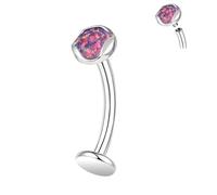 ZS ASTM F136 Titanium Belly Button Ring, 14G Opal Stones Navel Jewelry, 6/8/10/12/14MM Internally Threaded Long Bar Navel Barbell Stud Flat Back Belly Piercing (Violet Opal,L:8mm)