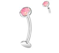 ZS ASTM F136 Titanium Belly Button Ring, 14G Opal Stones Navel Jewelry, 6/8/10/12/14MM Internally Threaded Long Bar Navel Barbell Stud Flat Back Belly Piercing (Pink Opal,L:6mm)