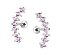 ZS Curve Seven Stud CZ Stud Earrings 316L Stainless Steel Ear Helix Conch Cartilage Piercing (Pink)