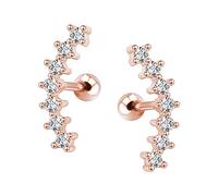 ZS Curve Seven Stud CZ Stud Earrings 316L Stainless Steel Ear Helix Conch Cartilage Piercing (Rose Gold)