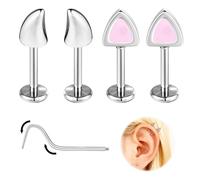 ZS Demon & Cat Helix Earrings Studs - 16G 6mm/8mm Stainless Steel Cartilage Earring - 2 Pairs Ear, Tragus, Helix, Conch, Industrial Piercing Jewelry with Silicone Discs (Silver,L:8mm)