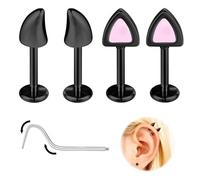 ZS Demon & Cat Helix Earrings Studs - 16G 6mm/8mm Stainless Steel Cartilage Earring - 2 Pairs Ear, Tragus, Helix, Conch, Industrial Piercing Jewelry with Silicone Discs (Black,L:8mm)