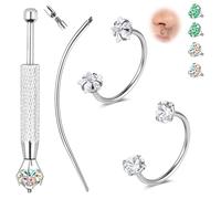 ZS G23 Titanium Cubic Zirconia Horseshoe Septum Nose Ring Hoop, 20G Internally Thread Nose Rings For Lip Helix Tragus Piercing Jewellery Women Men 8mm 10mm (Silver,ID:8mm)