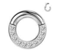 ZS Hinged Segment Clicker PA Ring Spring Action BCR Rings, Cubic Zircon Septum Nose Rings, Surgical Steel Pierced Body Jewelry for Men Women (6G, Inner Diameter:16mm)