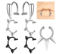 ZS Stainless Steel Fake Lip Ring Vampire Teeth Ring, Adjustable Fake Lip Piercing Non-Piercing Lip Cuff Ear Cuff Earrings Fake Septum Nose Piercing Jewelry For Women Men, Stainless Steel, no gemstone
