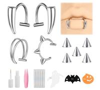 ZS Stainless Steel Vampire Teeth Ring, Non-Piercing Lip Cuff Jewelry, Halloween C-shape Fake Lip Ring, Adjustable Monroe Jewelry Clip On Ear Helix Cartilage Earring For Women Men (Silver)