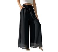 zsangbee Women's Wide Leg Palazzo Pants Chiffon Flowy Loose Party Wedding Dressy Casual Trousers, Black, 4X-Large
