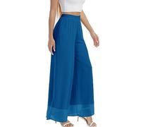 zsangbee Women's Wide Leg Palazzo Pants Chiffon Flowy Loose Party Wedding Dressy Casual Trousers, Light Blue, XXL