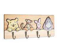 ZsaTuiy Winnie Nursery Bathroom Bedroom Wall Decor, Wooden Hanger Rail with 4 Pegs,The Pooh Tigger Eeyore Wall Hooks, Winnie Nursery Hook Cute Towel Hanger, The Pooh Home Decoration for Kids Room