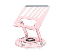 ZSAUTHREE Upgraded Pink Swivel Laptop Stand - 360° Rotating Base & Foldable|Cute Dog Patterns for Healing Vibe|Fits MacBook & 13-15" Laptops|Ideal for Desk Work,Office,Travel,Home,Painting