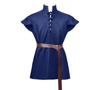 ZSBAYU Adult Men Medieval Tunic LARP Viking Pirate Renaissance Halloween Cosplay Costume Shirt(Blue,Small)