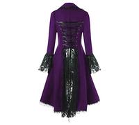 ZSBAYU Women Steampunk Jacket Medieval Pirate Renaissance Goth Costume Steampunk Thin Jacket Gothic Victorian Medieval Coat(Purple,X-Large)