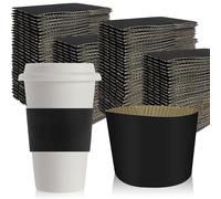 zsccxq 100 Pcs Black Disposable Corrugated Kraft Paper Coffee Sleeves Cup Sleeves Holder Protective Insulated Heat Espresso Coffee Cup Sleeve Fits For 12, 16, 20, 24 oz Hot Drinks