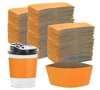 zsccxq Disposable Corrugated Kraft Paper Coffee Sleeves Cup Sleeves Holder Protective Insulated Heat Espresso Coffee Cup Fits For 12, 16, 20, 24 oz Hot Drinks Cup(Orange, 200 Pcs)