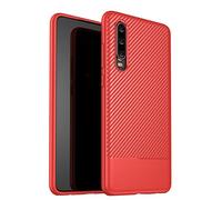 ZSCHAO For Huawei P30 Case Carbon Fiber Silicone Slim Fit Thin Shockproof Soft TPU Compatible with Huawei P30 Carbon tough Case Rugged Matte Cover Full Light Shell Skin Bumper Red