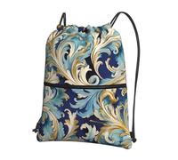 ZSCHJW Elegant Blue Gold Florentine Drawstring Bag, Waterproof Gym Bag, Suitable For Traveling, Yoga, Swimming, Beach