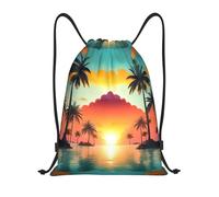 ZSCHJW Sunrise Tropical Palm Tree Island Print Drawstring Bags,Drawstring Backpacks,String Bag Unisex Backpack For Gym Shopping Sport Yoga