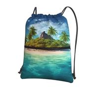 ZSCHJW Tropical Island Drawstring Bag, Waterproof Gym Bag, Suitable For Traveling, Yoga, Swimming, Beach