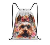 ZSCHJW Yorkie Floral Drawstring Bag, Waterproof Gym Bag, Suitable For Traveling, Yoga, Swimming, Beach