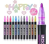 ZSCM 12 Colors Shimmer Glitter Markers Outline Pen,Double Line Super Squiggles Metallic Glitter Pens, Art Supplies Crafts Gifts