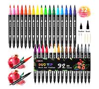 ZSCM 32 Colors Brush Tip Markers, with Watercolor Markers, Double Fineliner Pens for Adult Coloring Books, Bullet Journal, Calligraphy and Drawings, Illustrations, Sketches…