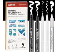 ZSCM 5 Colours White Acrylic Ink Pens for Drawing, Fine Point Acrylic Gel Pens, Opaque Archive Ink Pens for Drawing on Black Paper, Sketching, Illustration, Card Making