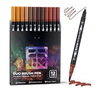 ZSCM Brown Duo Tip Marker Pens, 12 Pack Fine & Brush Markers for Adult Colouring Books No Bleeding, Earth Brown Markers for Wood Texture, Animal Fur, Vintage Effects and Antique Colouring