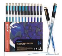 ZSCM Retractable Glitter Gel Pens, 12 Colors Large Capacity Blue Glitter Metallic Gel Ink Pen, 1 mm Fine Point Smooth Writing Color Pens for Adult Coloring Book Note Taking Aesthetic Art Supplies