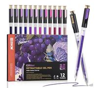 ZSCM Retractable Glitter Gel Pens, 12 Colors Large Capacity Purple Glitter Metallic Gel Ink Pens, 1 mm Fine Point Smooth Writing Color Pens for Adult Coloring Book Note Taking Aesthetic Art Supplies