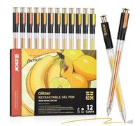 ZSCM Retractable Glitter Gel Pens, 12 Colors Large Capacity Yellow Glitter Metallic Gel Ink Pens, 1 mm Fine Point Smooth Writing Color Pens for Adult Coloring Book Note Taking Aesthetic Art Supplies
