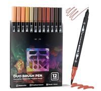 ZSCM Skin Tone Duo Tip Marker Pens, 12 Pack Fine & Brush Markers for Adult Colouring Books No Bleeding, Watercolor Skin Tone Markers for Hair and Portrait Sketch Drawing Lettering Writing Calligraphy