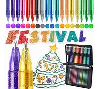 ZSCMpen Metallic Glitter Gel Pack of 36, 18 Colours Sparkle Refills in Canvas Bag for Adults Colouring Book Drawing Craft Scrapbooks Journaling