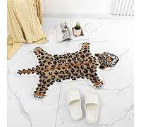 ZSCYD-yingda1992 Leopard Shaped Bath Mat Cute Animals Rug Brown 23.6x39.3in | Fun Leopard Pattern, Soft Microfiber Absorbent Bathroom Door Mat for Kitchen Bedroom, TPR Anti-Slip Backing, Machine Washable