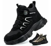 ZSDZSZ Steel Toe Cap Boots Mens Lightweight Safety Shoes Trainers Womens Breathable Comfortable Safety Boots Non Slip Work Boots with Swivel Buckle Shoelaces Anti Splash Water, Black, UK 10