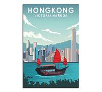 ZSEFV Vintage Hong Kong Travel Poster Victoria Harbour Skyline Decorative Posters Modern Bedroom Canvas Art Poster Picture Painting Posters Wall Decor art Gift