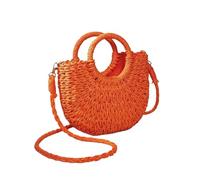 ZSHDTKWB handbags for women crossbody Handwoven Straw Rattan Half-moon Beach Handbag Large Capacity Summer Hollow Out Shoulder Bag-orange