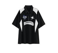 ZSHDTKWB T shirts Men Contrast Color Stitching Short-sleeved T-shirt Men's Summer Trendy Brand High-end Motorcycle Clothing Racing Handsome Short Sleeves-black -m
