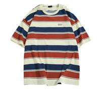 ZSHDTKWB T Shirts Men Loose Contrast Color Short Sleeve Main T-Shirts Couples for and Women Summer Vintage Harajuku Tee Oversized Tops-red-m